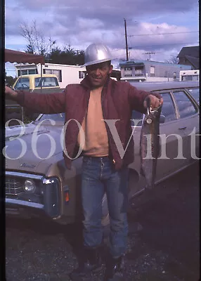 Vintage 1972 35mm Photo Slide Man In Metal Hardhat Holding Up A Trout Fish • $9.99