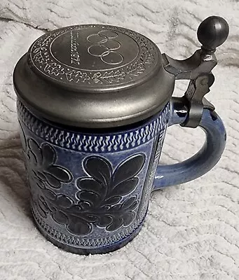 Rare MARZY&REMY Blue Ceramic German Beer Stein W/MUNCHEN 1977 OLYMPICS PewterLid • $75.55