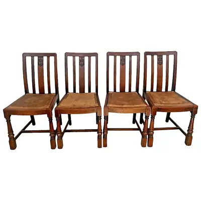 Antique Side Chairs Craftsmen Solid Oak Set Of Four Original Finish Wood Seats • $1195