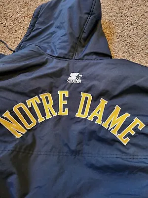 Vintage Starter Notre Dame Coat Jacket Size S/M Fighting Irish Navy Gold Hooded • $63