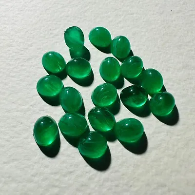 G34 Vintage Glass Cabochons 10x8mm Oval Green  Flawed  Unfoiled (18) • $5.50