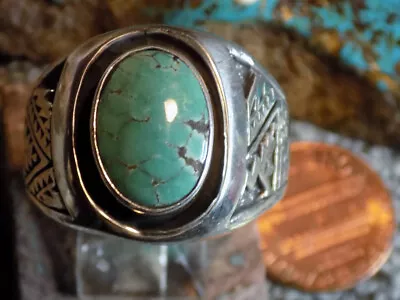 Mens Sterling Silver Hubei Turquoise Ring Navajo Lorenzo James  Size 15 1/2 • $159.77