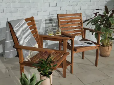 Wooden Garden Patio Love Seat 2 Seater Companion With Coffee Table Umbrella Hole • £129.99