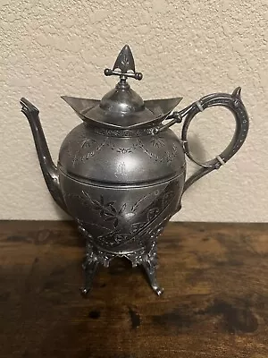 Antique MERIDEN B. COMPANY 1893 1/2 Silver Plate Victorian Teapot Coffee 11” • $119.88