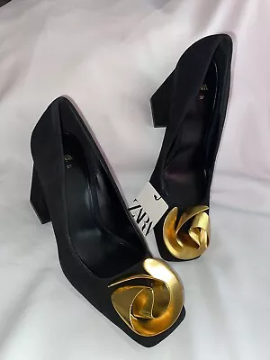 $99.99 • Buy Zara New Woman Suede Shoes With Metal Flower Shoes Black Size Us6.5/37