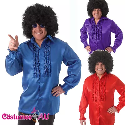 Mens 60s 70s Groovy Hippie Hippy Costume Shirt Afro 1960s 1970s Fancy Dress • $26.60