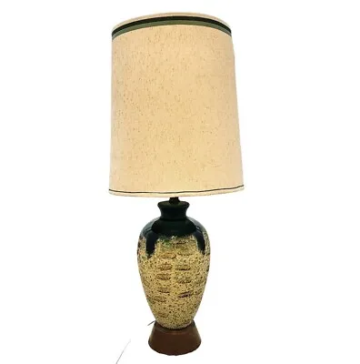 VTG Large Bitossi Style Pottery Green Drip Table Lamp Matching Fiberglass Shade • $110