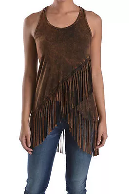 T-party Fringed Mineral Washed Sleeves Top #vrs22824 Brown • $19.99