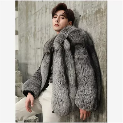 Mens Winter Faux Fox Fur Coat Jacket Casual Warm Long Sleeve Fur Coat Occident • $93.64