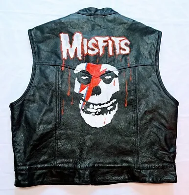 Misfits Mens Hand Painted Studded Patched Motorcycle Leather Jacket Size XL • $325