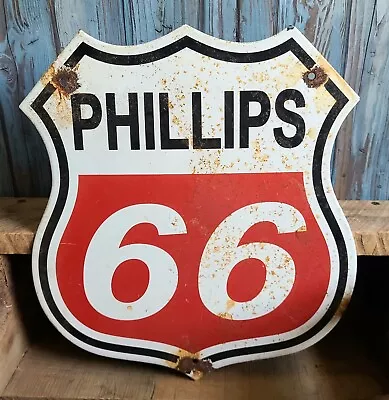 Vintage Phillips 66 Gas Oil Service Station Garage Porcelain Metal Shield Sign • $9.95