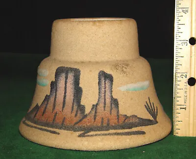 Native American Southwest Hopi Or Navajo Sand Art Pottery Candle Holder 1970's • £21.68