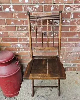 Vintage Wooden Slat Seat Folding Chair Solid Oak Spindle Back #3 • $38.99