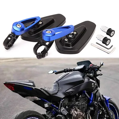 7/8  Motorcycle Bar End Mirrors Blue For Yamaha MT-07 MT09 MT10 YZF R1 R3 R6 FZ1 • $27.46