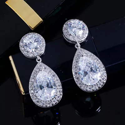 Silver Plated Cubic Zirconia Purple Crystal Long Drop Earrings For Women Party • $5.99