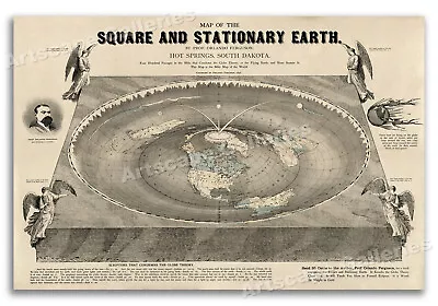 1893 Map Of A Square And Stationary Earth - Vintage Flat Earth Map  - 16x24 • $13.95