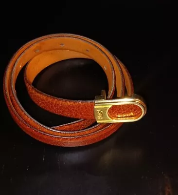 $35 • Buy YSL Yves Saint Laurent Skinny Vintage Brown Belt Gold Peg Hole Buckle Sz 32/80