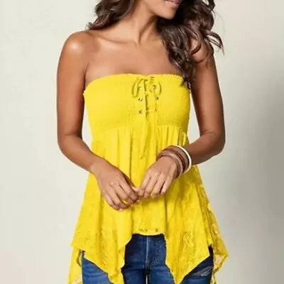 Sexy Womens Strapless Boob Tube Lace Bandeau Tops Casual Summer T-Shirt Blouse • £21.40