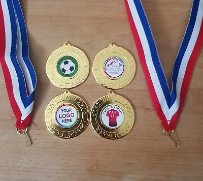 50mm Personalised School Sports Day Medals + Ribbon  + Your Own Logo From £1.24  • £1.30
