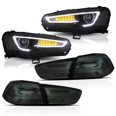$549 • Buy VLAND 2* LED Headlights + 2* Smoked Tail Lights Fit For Mitsubishi Lancer/Evo X