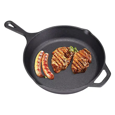 £18.95 • Buy 12  Cast Iron Stick Frying Skillet Pan Grill BBQ Griddle Plates Kitchen OvenSafe
