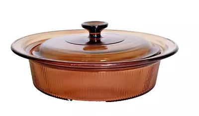 CORNING WARE VISIONS AMBER COVERED CASSEROLE DISH 2.5-Qt #V-33 • $19.99