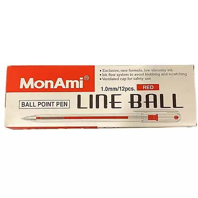 Vtg MonAmi Line Ball Point Pen Box Of 12 1.0mm Red RARE HTF NEW • $15.96