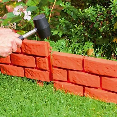 8 Pack Instant Brick Effect Hammer In Garden Lawn Edging Plant Border Terracotta • £15.95