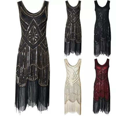 1920s 20's Charleston Vintage Great Gatsby Flapper Costume Sequin Dress Ladies • £29.79