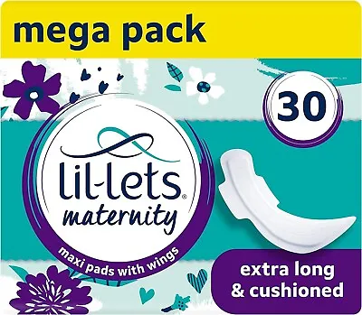 Lil-Lets Maternity Pads Extra Long Maxi Thick Towels X 30 With Wings 3 Packs • £7.40