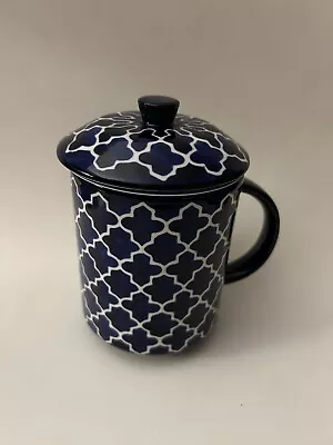 Teavana Rabat Infuser Mug 14 Oz Blue & White NIB Rare Item • $23