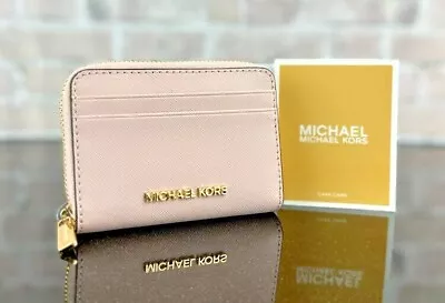 Michael Kors Jet Set Travel Leather Medium Zip Around Card Case Wallet Bag $188 • $49