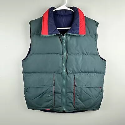 Vintage 90s EMS Goose Down Reversible Puffer Vest Red Blue Green Med Color Block • $26.99