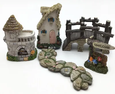 Fairy Garden Miniatures - Set Of 5 House Castle Bridge Welcome Planter Decor Lot • $19.99