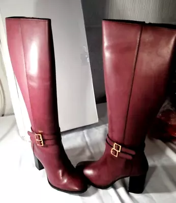 £19.95 • Buy Women Burgundy Leather Block Heel Ladies Knee High Boots Kaleidoscope UK4 EU37