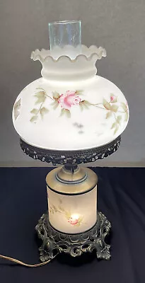 Vintage Mid Century Lusterware Parlor Hurricane Lamps Hand Painted • $149.99