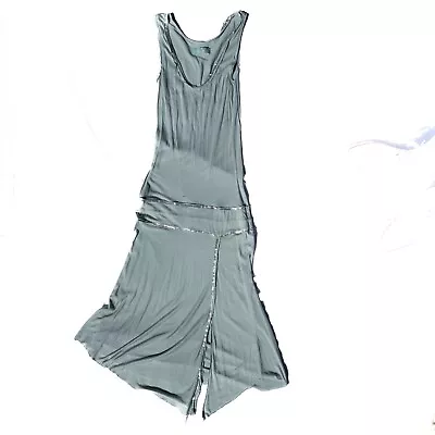 Y2k Minimalist Preppy Pale Green Drop Waist Maxi Dress With A Scoop Neckline • £28.50