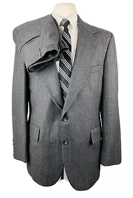 Vintage Embassy Square Mens 42R Gray Stripe USA Wool 2 Piece Suit W/ Pants 33x30 • $124.98