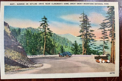 $4.99 • Buy Sunrise On Skyline Drive Clingmans Dome Great Smoky Mountains NP Linen Postcard