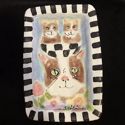 Cats In My Hat”Handmade Ceramic Rectangular Platter Hand Painted 12”x8” Original • $34