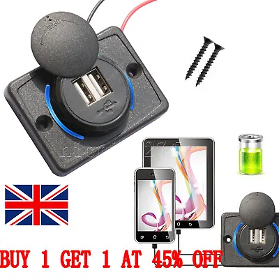 12V 3.1A Dual USB Car Charger 2 Port Adapter Power Socket Charging Panel Mount • £4.59