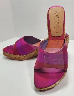 $19.99 • Buy Paloma Barcelo MAMI Striped Wedge Sandals W Basket Weave Woven Heels 38 /Burdeos