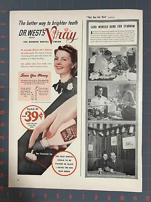 1942 Vintage Dr. West's Vray Brighter Teeth Modern Dental Cream Print Ad E2 • $6.99