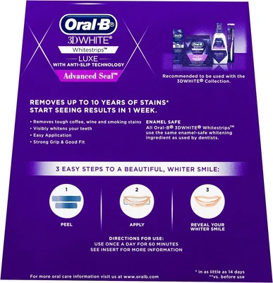 $39.99 • Buy Oral-B 3D White Luxe Advance Seal Whitestrips, 14 Teeth Whitening Treatments AU