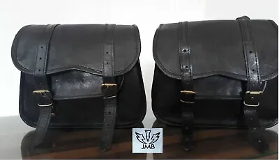 2 X Black Vintage Leather Motorcycle Side Pouch Saddlebags Saddle Panniers 2 Bag • $57.61