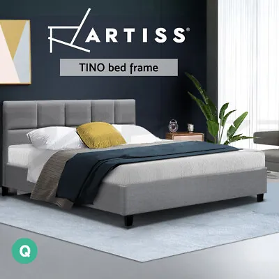 $174.95 • Buy Artiss Bed Frame Queen Size Base Mattress Platform Fabric Wooden Grey TINO