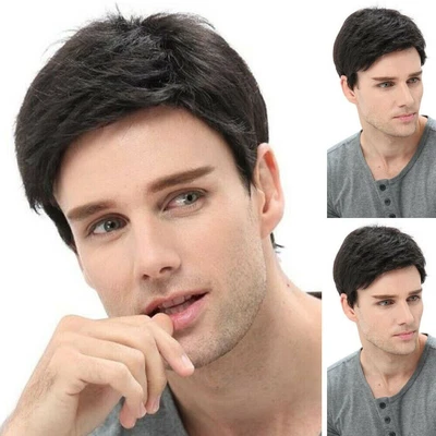 £10.17 • Buy Handsome Mens Short Wavy Wig Natural Black Cosplay Curly Layered Hair Full Wigs