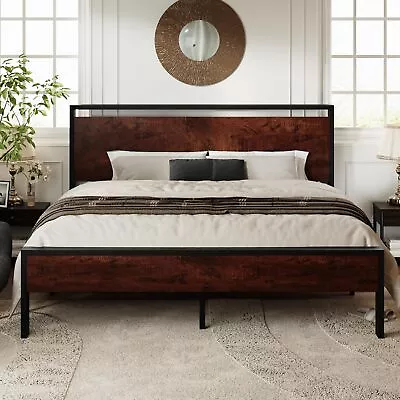 Allewie Queen Metal Platform Bed Frame Mahogany Modern Style Easy Assembly N • $465.18