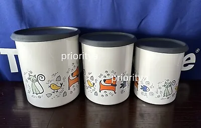 Tupperware Pawsome Pets One Touch Canister 18/12/8 Cup Set Of 3 Black Seal New • $30