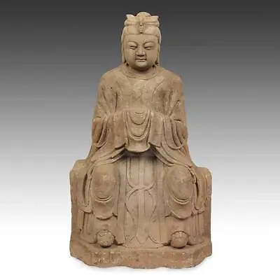 $9950 • Buy Chinese Seated Figure Quan Yin Guanyin Sandstone Bodhisattva Buddhism Mercy 
